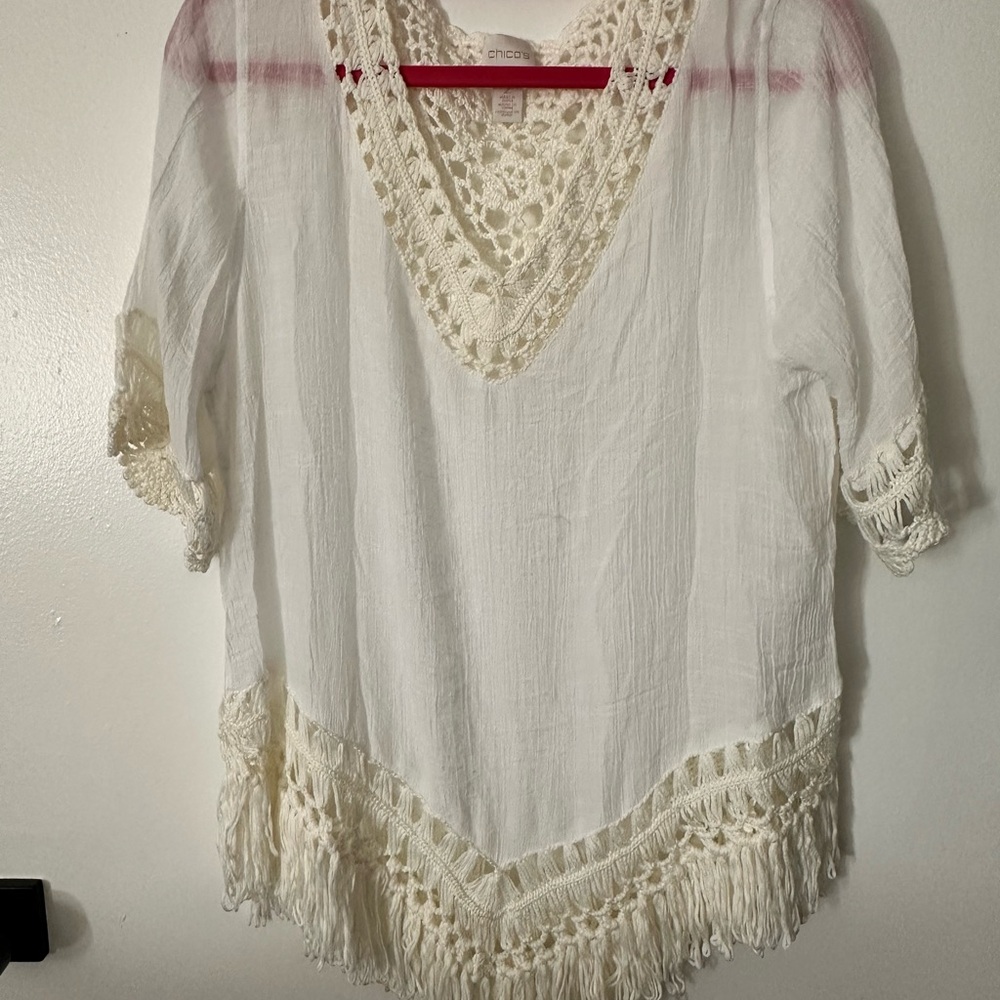 Chico's Floral Macrame Trim Blouse